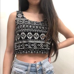 black & white stretchy tank top with designs